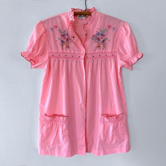 Vintage Tops - Vintage Floral Embroidered Babydoll Tunic Top